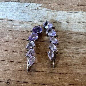 Sterling Silver Amethyst Teardrop Climber Earrings